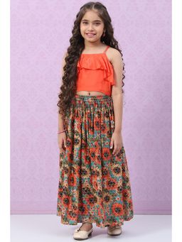 Biba - Girls Multi-Color Viscose Floral Printed Lehenga and Choli