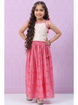Biba - Girls Pink Viscose Floral Printed Lehenga and Choli