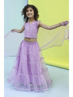 Biba - Girls Lavender Embroidered Lehenga and Choli and Dupatta