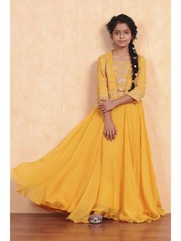 Biba - Girls Yellow Lehenga and Choli and Jacket