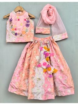 LABEL NEETI - Multi-Color Floral Hand- Embroidered Lehenga with Blouse and Dupatta