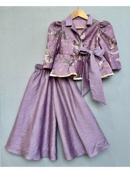 LABEL NEETI - Lavender Floral Bird Print Peplum Top with Palazzo