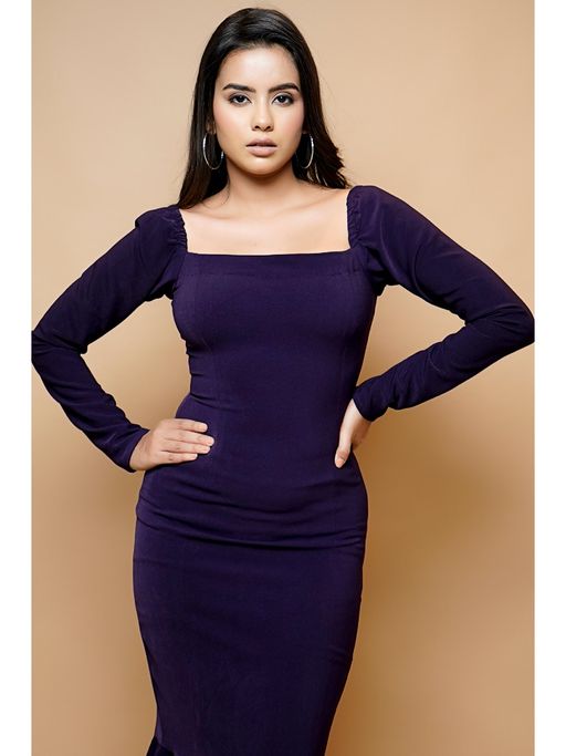 deep purple bodycon dress Purple Long Sleeve V-neck Bodycon Dress