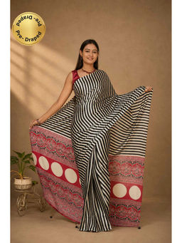 Isadora Life - Womens Printed Stripes Multi-Color Pre-Draped Saree With Unstitched Blouse