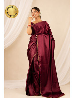 Isadora Life - Womens Solid Sequined Maroon Pre-Draped Saree With Unstitched Blouse