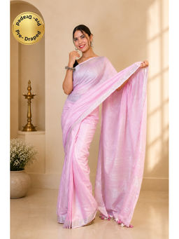 Isadora Life - Womens Woven Tassels Pink Pre-Draped Saree With Unstitched Blouse