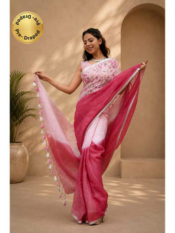 Isadora Life - Womens Ombre Tassels Pink Pre-Draped Saree With Unstitched Blouse