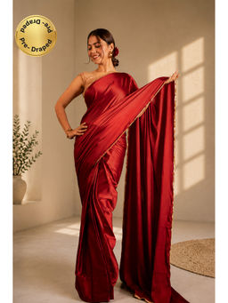 Isadora Life - Red Magic With Moti Lace Border All Over Saree With Unstitched Blouse