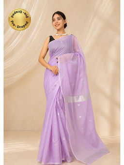 Isadora Life - Womens Solid Zari Purple Pre-Draped Saree with Unstitched Blouse