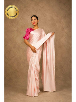 Isadora Life - Womens Solid Beads Pink Pre-Draped Saree with Unstitched Blouse