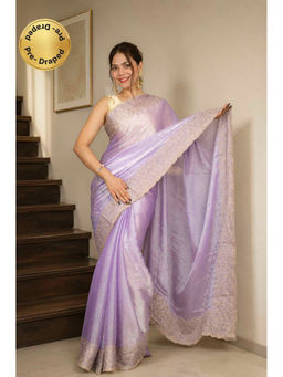 Isadora Life - Purple Embroidered Pre-draped Saree With Unstitched Blouse