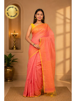 Isadora Life - Yellow Embroidered Pre-Draped Saree with Unstitched Blouse