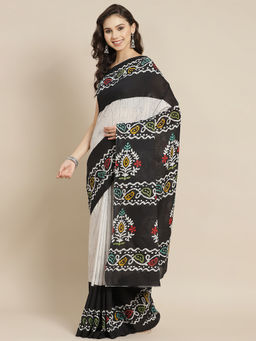 Juniper - Black Cotton Mulmul Bagru Hand Block Saree With Unstitched Blouse