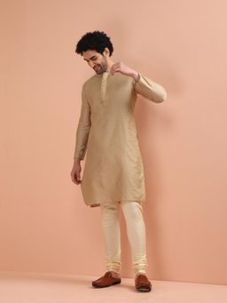KISAH - Men Beige Woven Design Kurta with Churidar (Set of 2)
