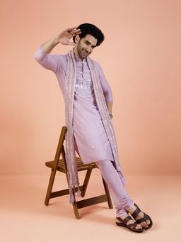 KISAH - Men Pink Embellished Kurta with Churidar and Dupatta (Set of 3)