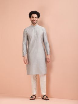 KISAH - Men Grey Solid Kurta with Churidar (Set of 2)