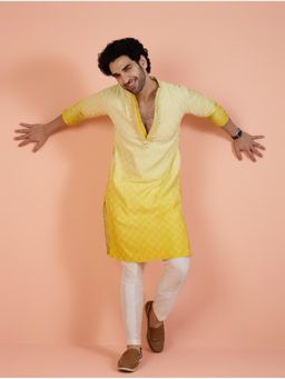 KISAH - Men Yellow Embellished Kurta with Trouser (Set of 2)