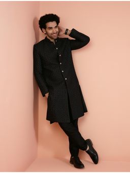 KISAH - Men Black Embroidered Indowestern Sherwani with Trouser (Set of 2)