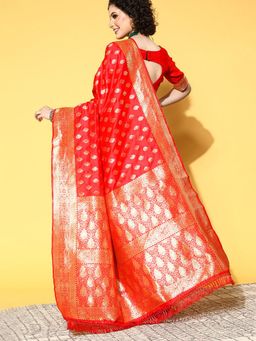 Odette - Silk Blend Red Woven Designer Saree with Unstitched Blouse