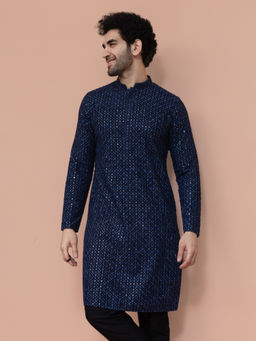 KISAH - Men Blue Embroidered Kurta
