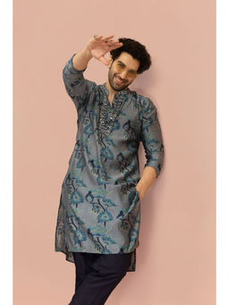 KISAH - Men Grey Printed Kurta