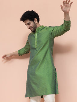 KISAH - Men Green Ethnic Motifs Kurta