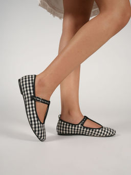 Theater - Women Gambits Black & White Checkered Buckled Ballerina