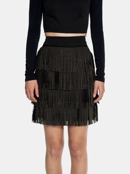 CILVR - Women's Black Suede Tassels Skirt