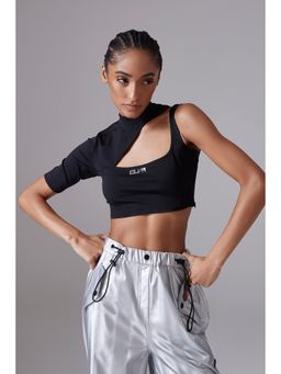 CILVR - Women's Black Solid Active Jersey Crop Top