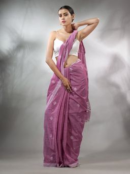 CHARUKRITI - Lilac Cotton Handwoven Saree with Texture Pattern & Unstitched Blouse