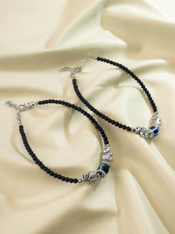Aadita - Oxidized Black Beads with Evil Eye and Elephant Pair Of Fashion Anklets for Women
