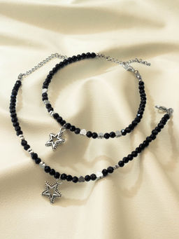 Aadita - Oxidized Black Beads with Star Pair Of Fashion Anklets for Women