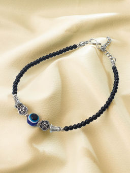 Aadita - Oxidized Black Beads with Evil Eye and Flower Fashion Anklet for Women
