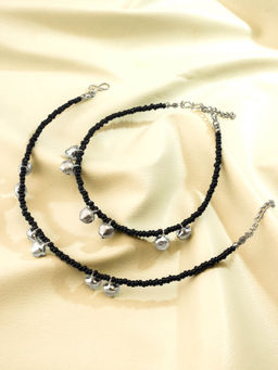 Aadita - Oxidized Black Beads Silver Pair Of Fashion Anklets for Women