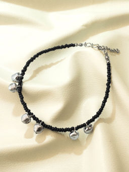 Aadita - Oxidized Black Beads Silver Fashion Anklet for Women