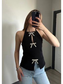 Loveable Creations By Muskan - Isabelle Black Halter Neck Top