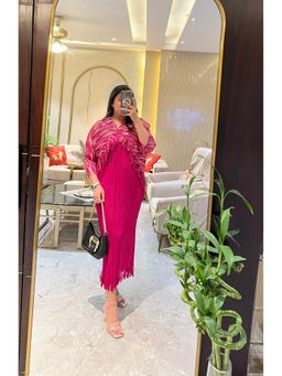 Loveable Creations By Muskan - Kiya Fringes Pinnk Pleated Maxi Dress