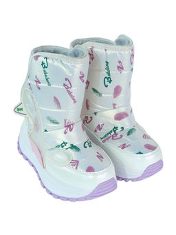 Little Surprise Box - Printed Silver Waterproof Winter Snow Boots with Metal Cleats