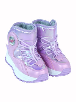 Little Surprise Box - Purple Rainbow Shine Winter Snow Boots with Metal Cleats Icy Terrains