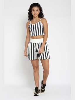 Muvazo - Black Cotton Stripes Fitted Top