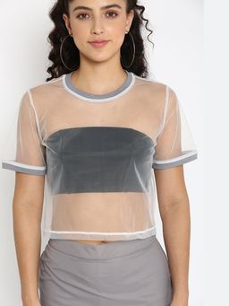 Muvazo - White Mesh Solidlain Comfortable Top