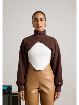 Muvazo - Brown Jacquard Textured Relaxed Top