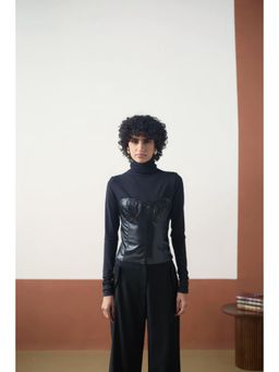 Muvazo - Black Nylon Solidlain Fitted Top