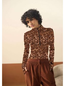 Muvazo - Brown Scuba Abstract Fitted Top