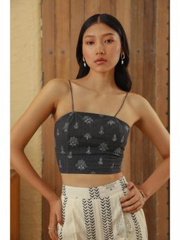 Muvazo - Black Cotton Embroidered Fitted Top