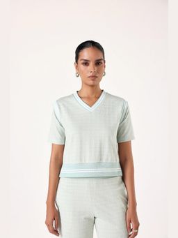 Muvazo - Green Jacquard Checks Regular Top