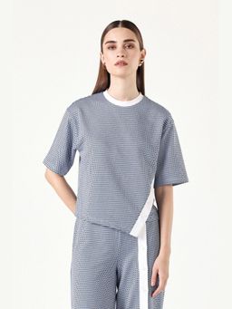Muvazo - Blue Jacquard Checks Loose Top
