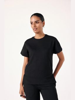 Muvazo - Black Cotton Solidlain Relaxed Top