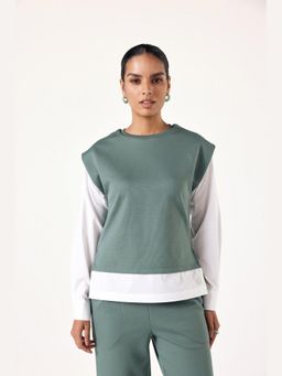Muvazo - Green Cotton Textured Relaxed Top