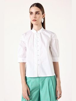 Muvazo - White Poplin Solidlain Regular Shirt